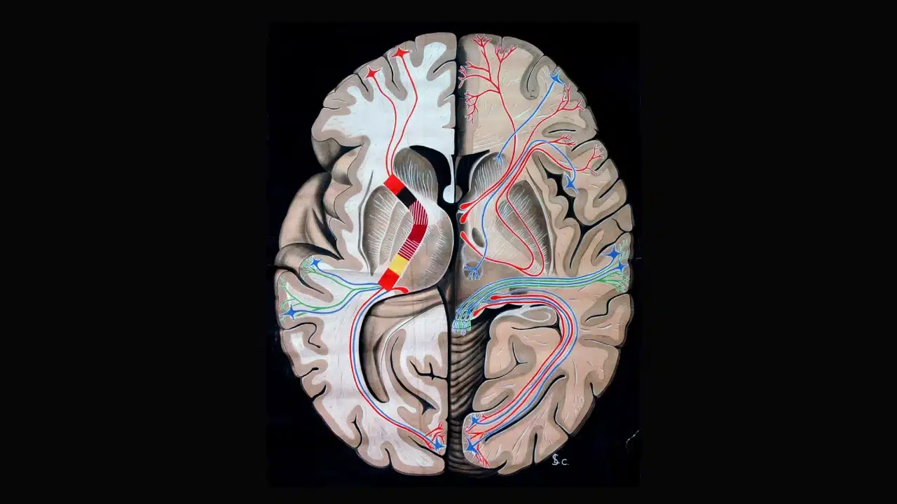 Artistic Cross Section of the Human Brain with Neural Pathways Artistic Cross Section of the Human Brain with Neural Pathways
