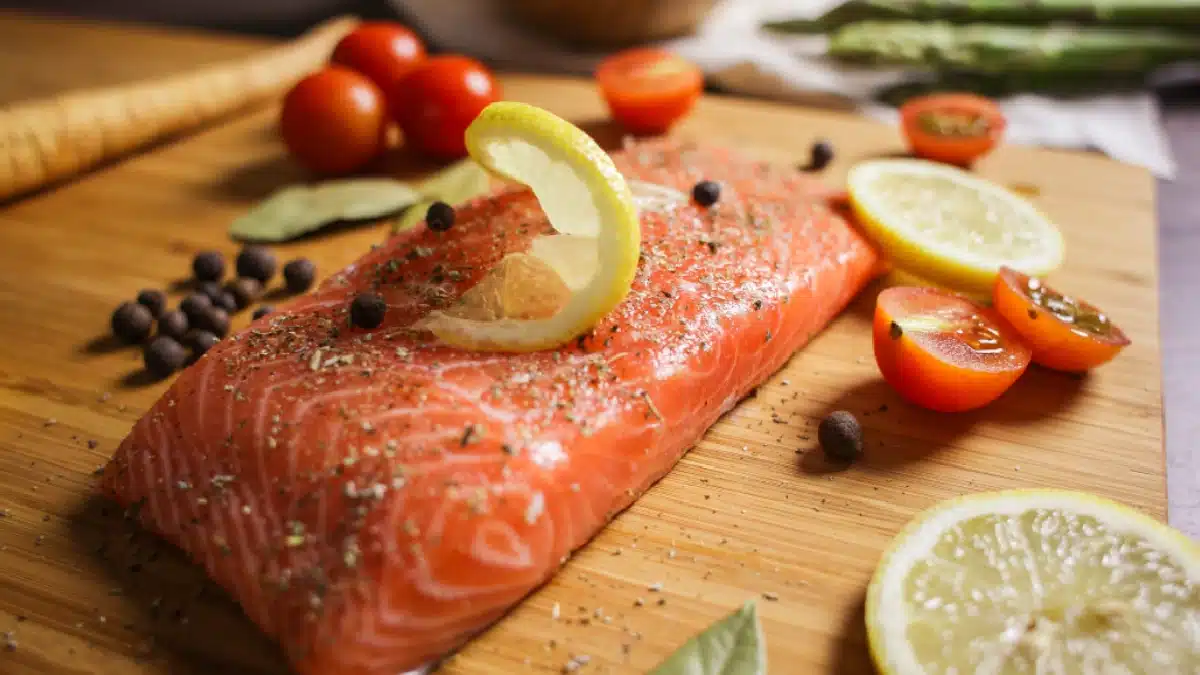 Fresh Seasoned Salmon Fillet with Lemon and Herbs