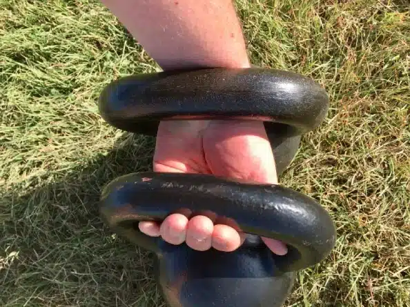 Double Kettlebell Grip on Grass